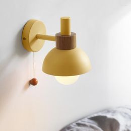 Wall Lamps Nordic Bedside LED Lamp With Switch Modern Wood Sconce Lights Macaroon Home Decor Bedroom Living Room Kitchen