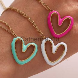 Pendant Necklaces Bohemia Heart Enamel Colourful Pendant Necklace for Women Vintage Stainless Steel Choker Necklaces Party WeddJewelry Gifts J230817