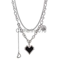 Pendant Necklaces 2022 New Heart Punk Pendant Necklace for Women Metal Chain Senior Double Layer Necklace Girls Party Gifts Korean Fashion Jewellery J230817