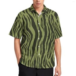 Men's Casual Shirts Moss Green Loose Shirt Male Beach Stripes Animal Print Hawaii Pattern Short Sleeve Aesthetic Oversized Blouses