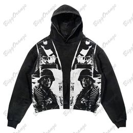 Men's Hoodies Sweatshirts Autumn and winter retro men Y2K hip-hop hoodie fashion print casual Harajuku street couple clothing sweater anime hoodie 230816