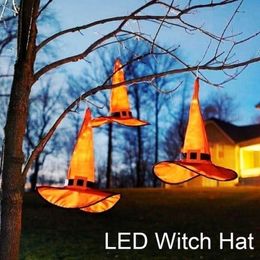 Other Event Party Supplies Halloween Decoration Outdoor Hanging Lighted Glowing Witch Hat Lights String Battery Yard Tree Decorations 230816