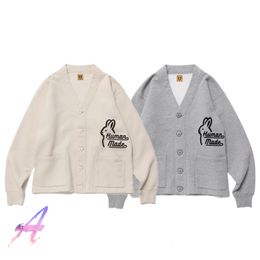 Men's Sweaters Human Made Rabbit Print Autumn Japanese Retro Couple Knitted Cardigan Coat for Men Women 230816