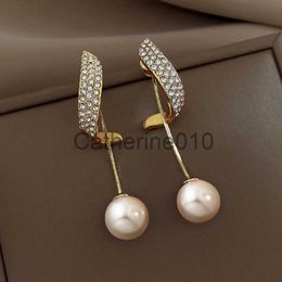 Charm Luxury Fashion Korean Zircon Long Tassel Pearl Dangle Earrings for Women Gold Colour Earrings Party Valentines Day Gift Jewellery J230817