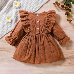 Girl's Dresses Infant Baby Girls Dress Cutout Round Neck Ruffles Long Sleeve Dress Spring Autumn Casual Princess A-line Dress