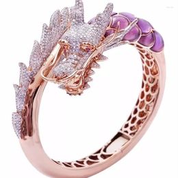 Cluster Rings Fashion 18k Rose Gold Two-color Dragon Ring Zircon Faucet Retro Crystal Jewellery Girls Birthday Gift