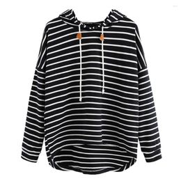 Women's Hoodies Women Fall Hoodie Stylish Striped Irregular Hem Drawstring Casual Loose Fit For Autumn Spring Thick Soft