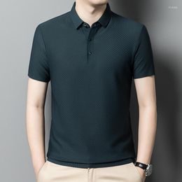 Men's Polos Summer High-end Lapel Korean Version Solid Colour Short-sleeved Business Honeycomb Pattern Polo Shirt T-shirt Top M-4XL