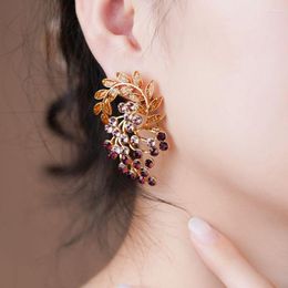 Backs Earrings 2023 Trending Ear Clip Without Piercing Romantic Purple Crystal Rose Gold Plated Women's Jewellery Luxury Elegant Korean