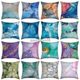 Pillow Case Marble Texture Cushion Cover Purple Colorful Polyester case 45x45cm Polyester Waist Cover Rock Print Case HKD230817