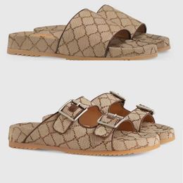 Designer di sandalo Slide Slide Platform Piattaforma Women Sandals Summer Beach Canvas in pelle marrone chiaro No298B