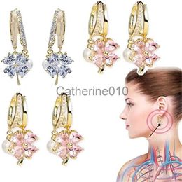 Charm Germanium Earrings Lymphatic Magnetotherapy For Weight Loss Purple Crystal Four-Leaf Flower Pearl New Light Luxury Ear Accessor J230817