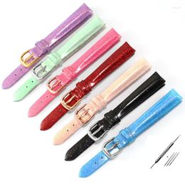 Watch Bands 10 12 14 16mm Genuine Leather Strap Women's Fluorescent Watchband Needle Clasp Accessory