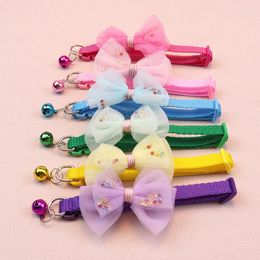 Dog Collars Plaid Lace Bowknot Cat Collar Bow Tie Safety Buckle Pet Puppy Chihuahua Necklace Elastic Adjustable