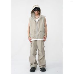 Men's Tracksuits Fashion Street Denim Clothes Suit 2023 Summer Personalised Workwear Pants Vest Top Coat Casual Set