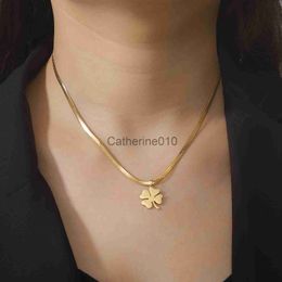 Pendant Necklaces Skyrim Four Leaf Clover Women Necklace Stainless Steel Gold Color Snake Chain Choker for Women Girls Fashion Jewelry Wholesale J230817