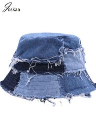 Wide Brim Hats Bucket Hats Joskaa Unique Beggar Y2K Denim Patchwork Fisherman Hat Fashion Holiday Casual Contrast Color Street Bucket Hats Summer 230816