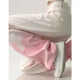 Women's Jeans Spring Gradient Straight-tube Ladies High Waist Loose Tie Dye Pink Pants Y2K Trend Fashion Casual Women Clothing