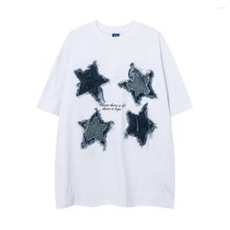 Men's T Shirts Summer Fashion Five-Pointed Star Patch Embroidered Short-Sleeved T-Shirt Trendy Niche Design Personality Casual Loose Top