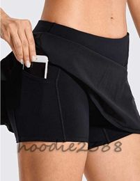 2023 Tennis Skirts Pleated Yoga Skirt Gym Clothes Women Running Fitness Golf Pants Shorts Sports Back Waist Pocket Zipper