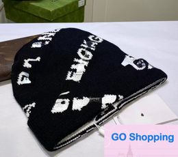 Winter Warm Acrylic Woollen Cap High Quality Knitted Hat Cold-Proof Jacquard Letters Hats American