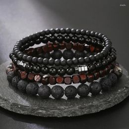 Strand Fashion Natural Stone Beads Men Bracelet Multilayer Black Lava Charm Punk Bangles Women Jewelry Couples Gift