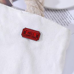 Brooches Red Pink Print 1 Hug Square Hell Admit One Ticket Lapel Pins For Girl Women Men Jeans Bag Jewellery Nice Party Gift