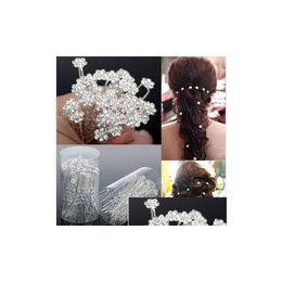 Headpieces Accessories Bridal Pearl Hairpins Flower Crystal Rhinestone Hair Pins Clips Bridesmaid Women Jewelry Drop Delivery Party Ev Dhbd8