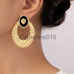 Charm Vintage Gold Color Lion Head Charm Earrings for Women Fashion Metal Punk Jewelry Big Oval DrippOil Designer Earrings J230817