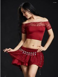 Stage Wear Elegant Oriental Dancing Latin Dance Top Skirt Suit Woman Solid Color Costume Urban Jazz Lace Patchwork Female Clothing