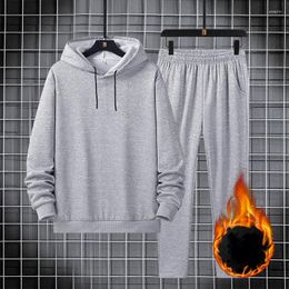 Men's Tracksuits Casual Men Tracksuit Solid Colour Fleece Autumn Two Piece Set Male Hoodie And Sweatpants Trendy Streetwear Fashion Sports
