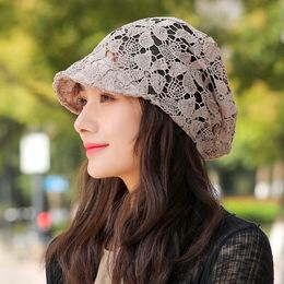 Berets Ladies Lace Spring and Summer Thin Soft-brimmed Peaked Caps Lace Foreign Style Pile Hats Beanies Scarves Headscarves Head Caps 230817