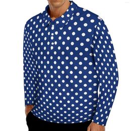 Men's Polos White Polka Dots Casual T-Shirts Male Classic Dot Print Long Sleeve Polo Shirts Collar Stylish Spring Printed Shirt Big Size 5XL