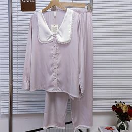 Women's Sleepwear 2Pcs Pijamas Set Summer Pyjamas Suit Women Rayon Home Clothes Spring Lapel Long Sleeve Shirt&pants Nightwear Lingerie