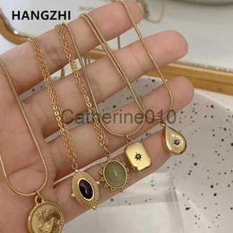 Pendant Necklaces HangZhi 2021 New Korean Vintage Water Drop Star Round Bear Oval Pendant Necklace Geometric Gold Color Titanium Steel Jewelry J230817