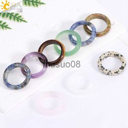 Band Rings CSJA Natural Stone Circle Ring Healing Pink Quartz Rock Crystal Rings for Making DIY Pendant Necklace Jewelry Man Women H223 J230817