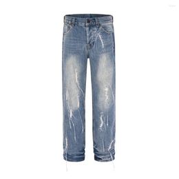Men's Jeans 2023 Straw Tassel Design Ripped Hole Loose Denim Trousers Streetwear Straight Y2k Pantalones Hombre Baggy