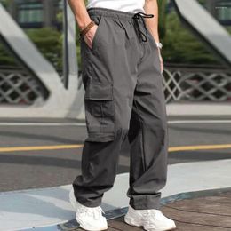 Men's Pants Outdoor Camping Multi Pockets Trousers Versatile Cargo Elastic Waistband Drawstring Hip Hop