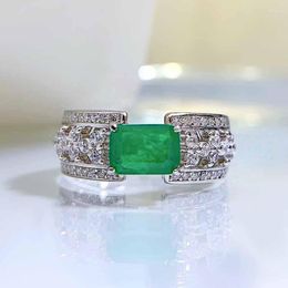 Cluster Rings Spring Qiaoer 925 Sterling Silver 1CT Emerald High Carbon Diamonds Gemstone Wedding Engagement Ring Jewellery Band