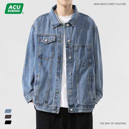 New Fall 2023 Solid Colour Washed Denim Jacket with Versatile Workwear Loose jackets for men