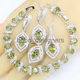 Silver Colour Jewellery Sets For Women Olive Green Zircon Wedding Bracelet Earrings Necklace Pendant Rings Free Gift Box x0817