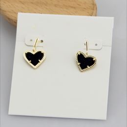 Dangle & Chandelier Hook Stone Real 18K Gold Plated Heart Black Druse Dangles Earrings Jewelries Letter Gift With free dust bag