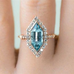 Band Rings Rhombus Aquamarine Topaz Engagement Rings for Women Vintage Marquise Crystal Ring Wedding Band Ring Birthday Valentines Day Gift J230817