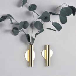 Vases 1Pcs Creative Wall Hanging Vase Golden Stainless Steel Holder Flowerpot Home Decoration For Livingroom Mirror