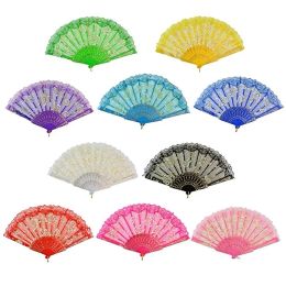 new Rose Lace Floral Folding Hand Fans Party Decoration Flower Print Fan Suitable For Wedding Dancing Church Party Gifts