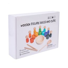 Sportspielzeug Farbpassungskästen Holzfiguren und Tassen Montessori Early Learning Toy D5QA 230816