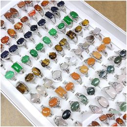 Solitaire Ring 50Pcs/Lot Colorf Natural Stone Rings For Women Ladies Gemstone Jewellery Fashion Mix Styles Valentines Day Gift Drop Deli Dhlh4