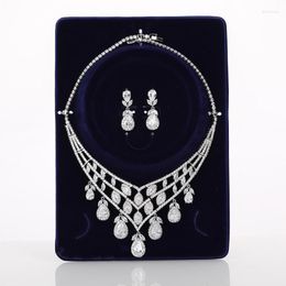 Necklace Earrings Set 3 Pieces Bridal Zircon Wedding Dress Jewelry For Women Party HQ0799