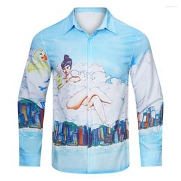 Men's Casual Shirts Harajuku Print Man Shirt Long Sleeve Clothing Luxury T-Shirts For Men 2023 Male