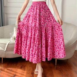 Skirts Elegant Floral Large Skirt Hemline Long For Women Spring Summer Simple High Waist Slimming Fashion Clothing